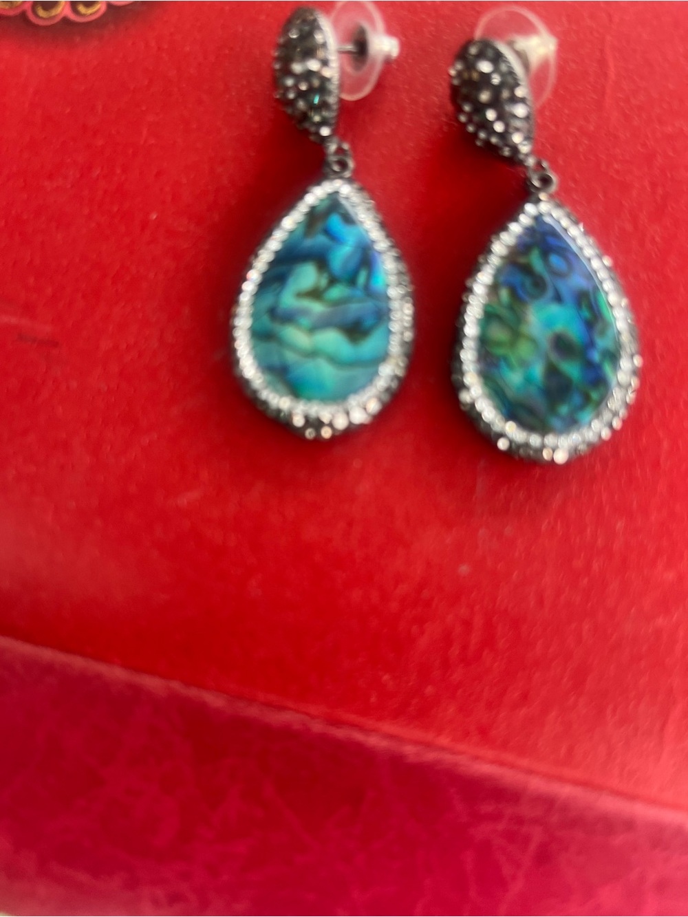 Teardrop Abalone Drop Earrings - Blue-Green